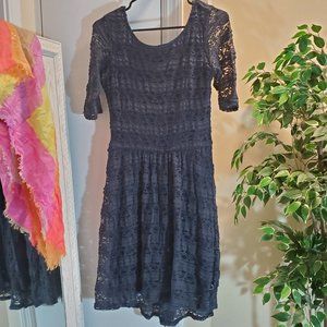 Half Sleeve Dark Blue Lace Dress